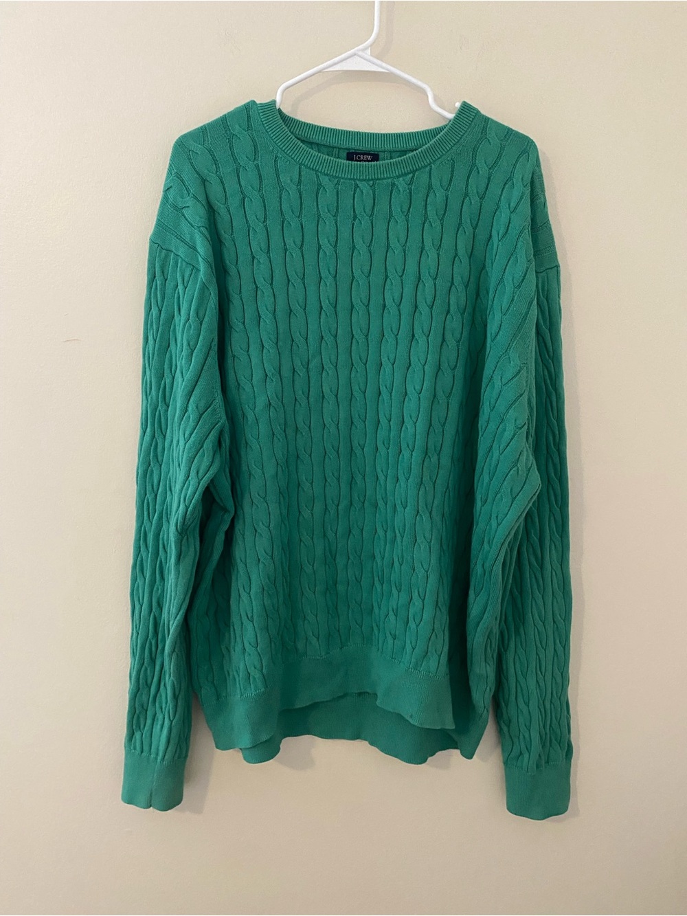 J. Crew Cable-Knit Preppy Crewneck 100% cotton Sweater in Teal Green XL